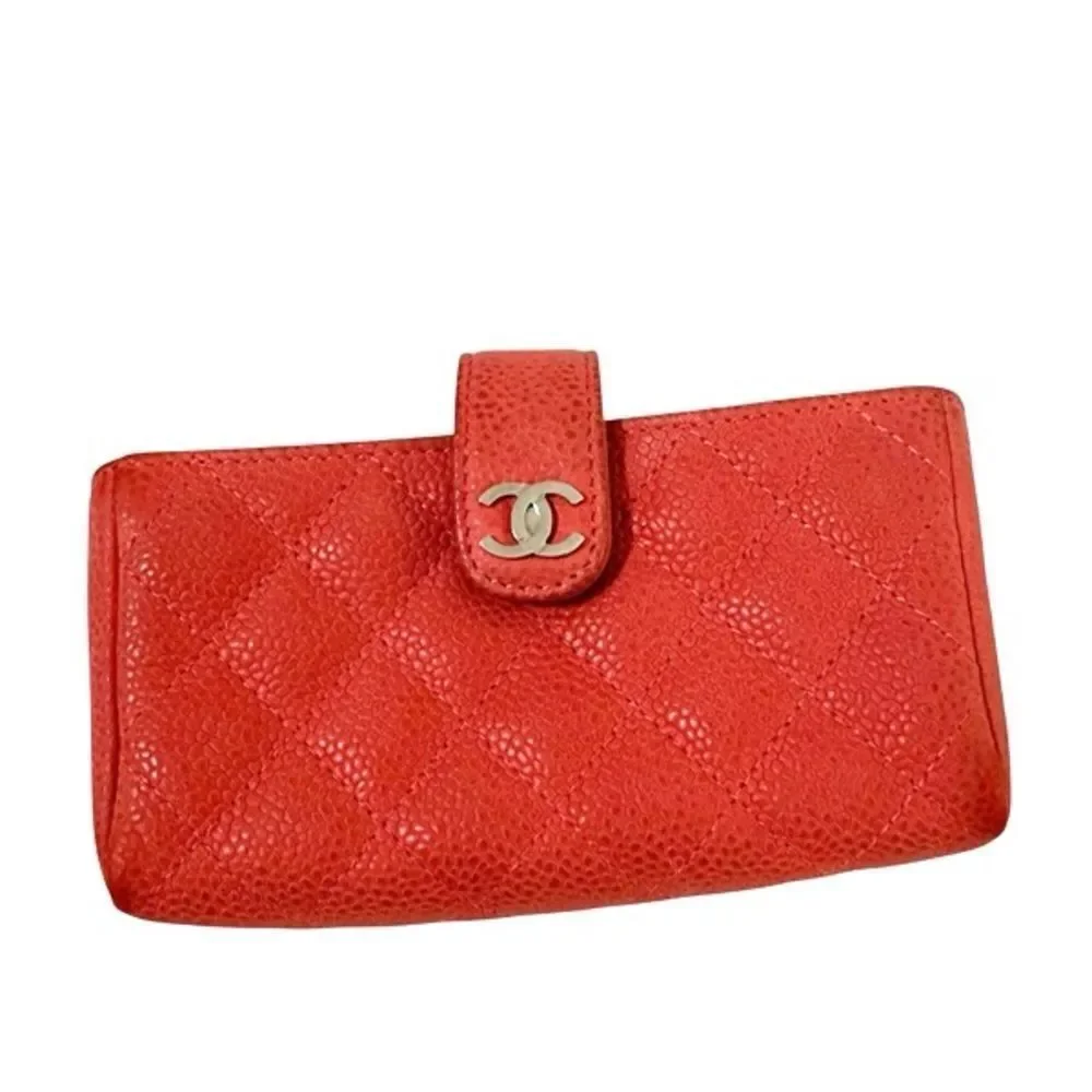 CHANEL Coral Quilted Leather French purse
